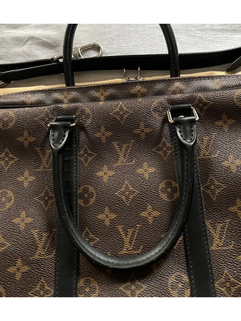 Authentic Louis Vuitton Monogram Macassar Porte Documents Voyage PDV Pm Bag
